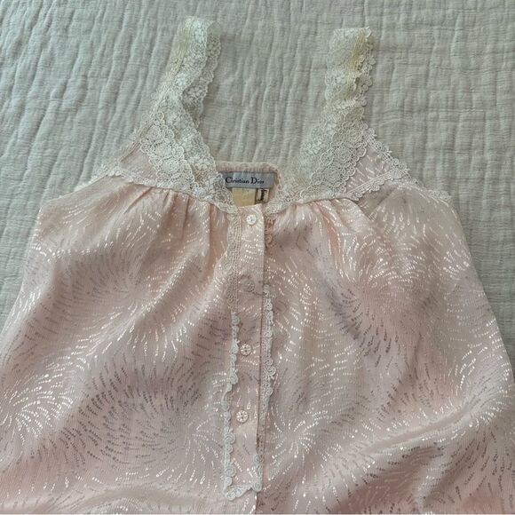 Vintage Christian Dior Pink Lace Trim Slip Dress Nightgown lingerie Large *flaws - Picture 1 of 9